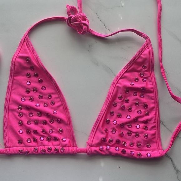 Skinny Dip: Bejeweled Hot Pink Halter Top & Bikini Bottom Set Size S/M​ - Picture 2 of 6